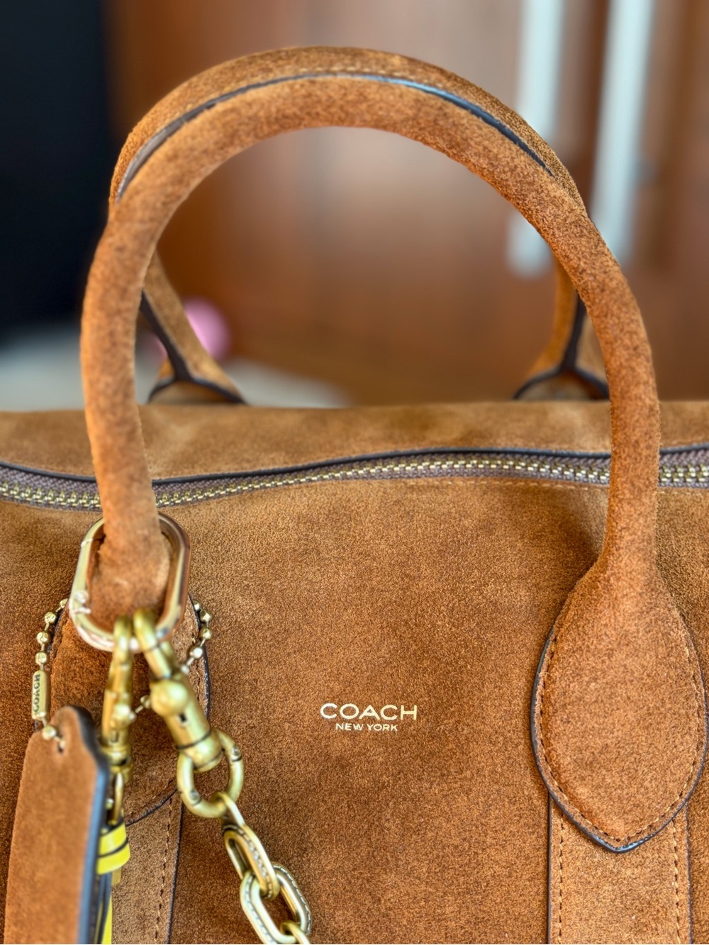 Coach Large Compass Bag 35 CCW80 Warm Brown Suede Crossbody Satchel with Charms - Picture 6 of 11